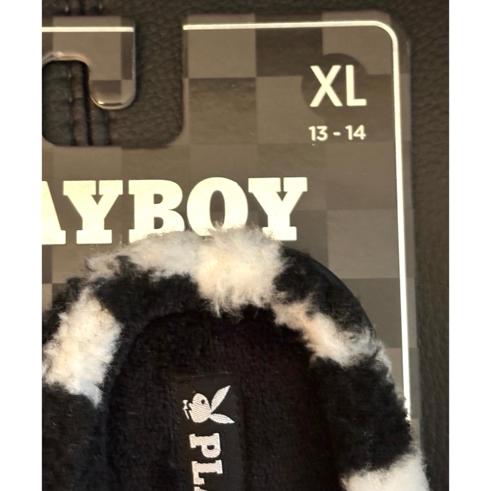 PLAYBOY MENS FUZZY SLIP ON SLIPPERS XL 13/14 CHECKERED MEMORY FOAM PREPPY DAPPER - Picture 7 of 8